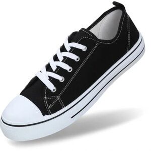 Josiny Black Lace Up Canvas Low Top Sneakers Shoes